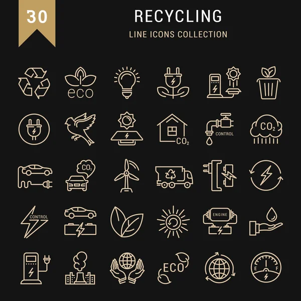 Set Vector Flat Line Icons Recycling — Stock Vector