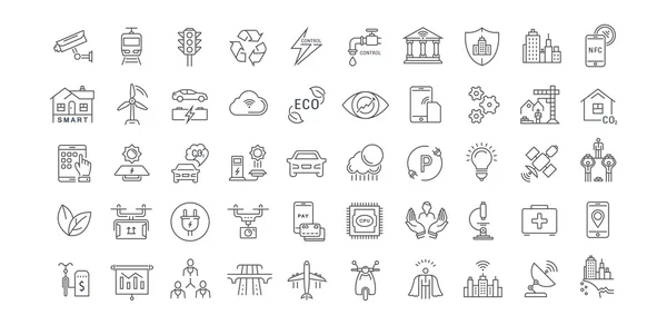 Set de iconos de línea plana vectorial Smart City — Archivo Imágenes Vectoriales