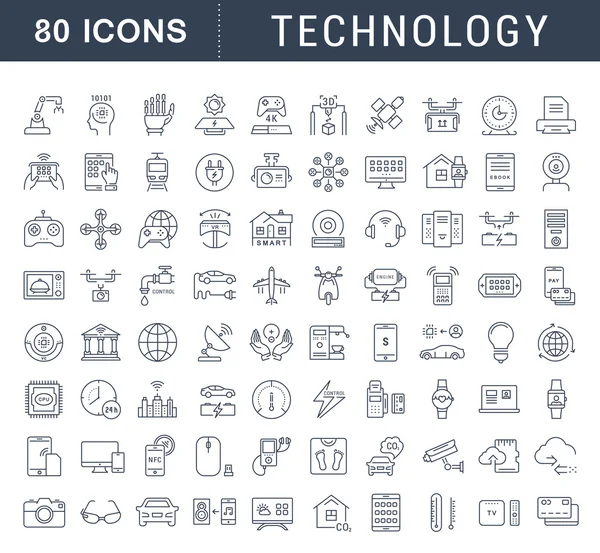 Set Vector Línea Plana Iconos Tecnología — Vector de stock