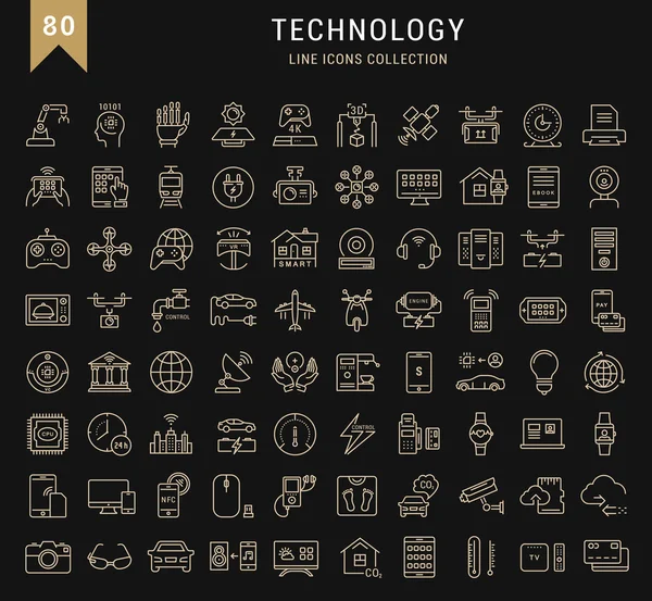 Set Vector Línea Plana Iconos Tecnología — Vector de stock