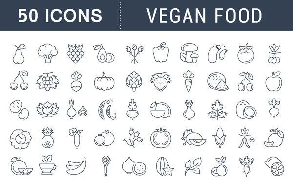 Set de iconos de línea plana vectorial Comida vegana — Archivo Imágenes Vectoriales