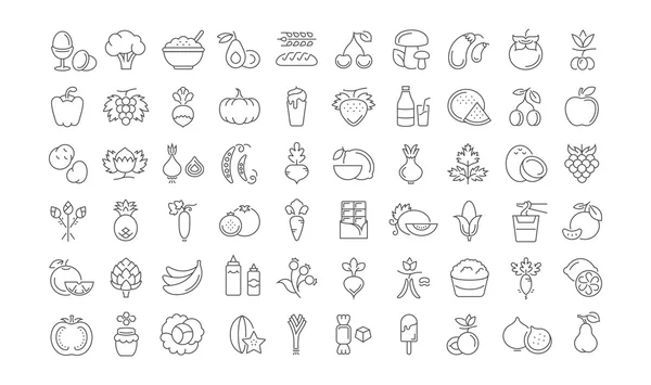 Set Vector Flat Line Icons Vegetarianism — Stock Vector