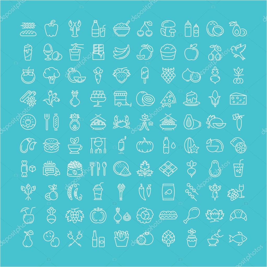 Set vector line icons meal and fast food in flat design with elements for mobile concepts and web. Collection modern infographic logo and pictogram.