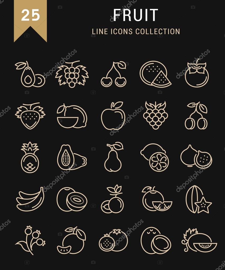 Set vector line icons in flat design Fruit and vegetarian Food with elements for mobile concepts and web apps. Collection modern infographic logo and pictogram.