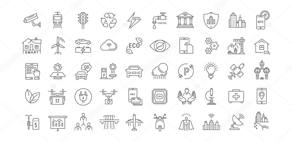 Set Vector Flat Line Icons Smart City