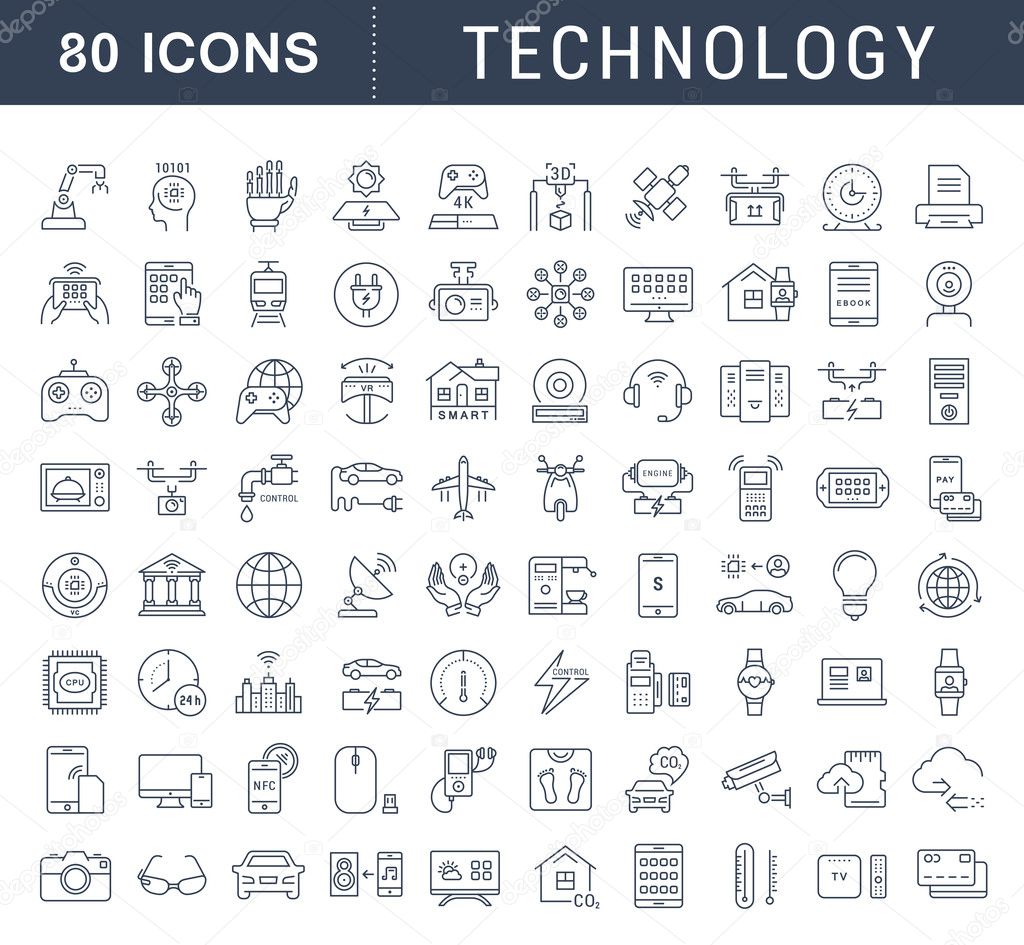 Set Vector Flat Line Icons Technology
