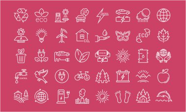 Vektör düz çizgi Icons Set Eko ve biyografi