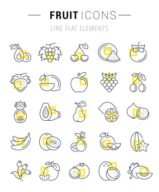 Vektör düz çizgi simgeler meyve ayarla