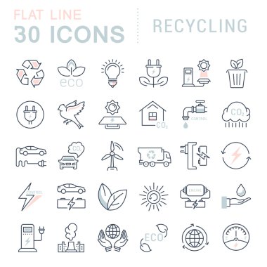 Geri dönüşüm vektör düz çizgi Icons set