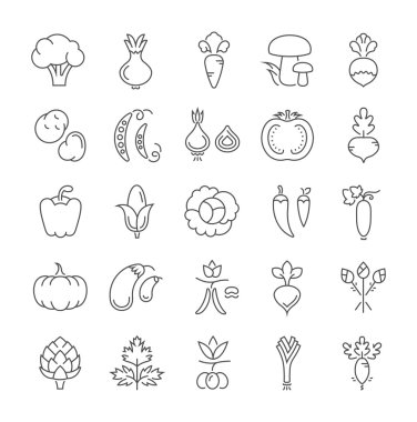 Vektör düz çizgi simgeler sebze ayarla