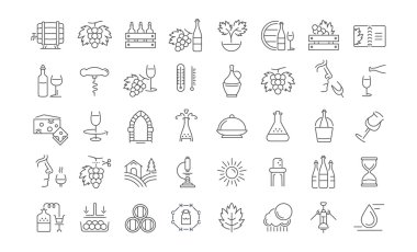 Vektör düz çizgi simgeler şarap ayarla