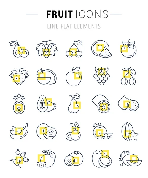 Set de iconos de línea plana vectorial Fruta — Vector de stock