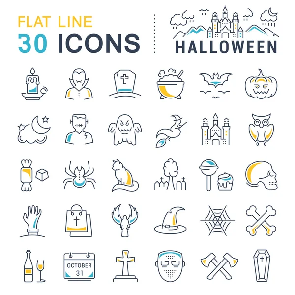 Set Vector Iconos de línea plana Halloween — Archivo Imágenes Vectoriales