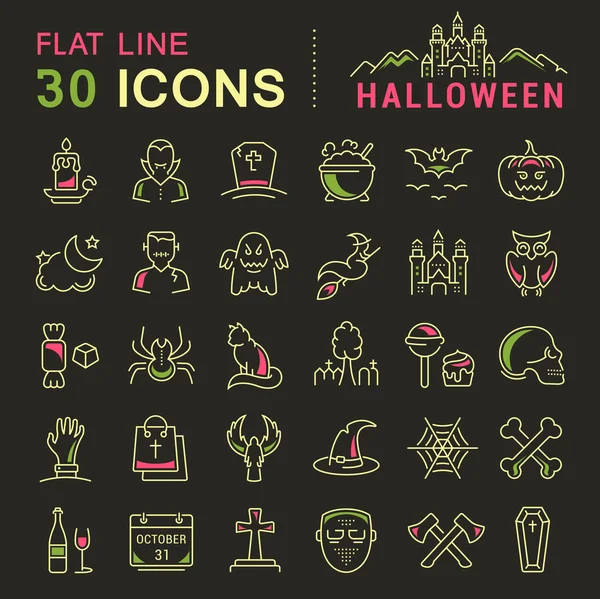 Set vectoriel ligne plate icônes Halloween — Image vectorielle