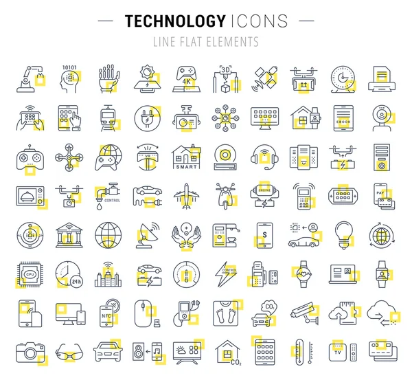 Set Vector Flat Line Icons Technology — Stock Vector