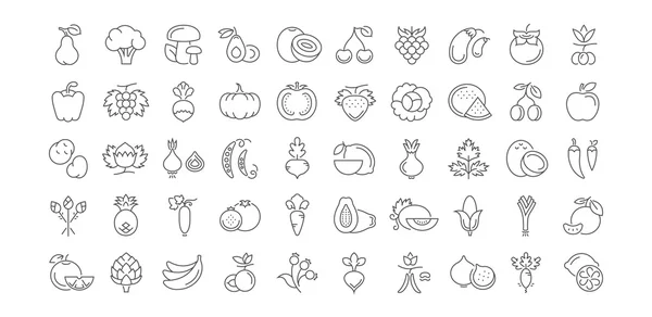 Set Vector Línea Plana Iconos Verduras y Frutas — Vector de stock