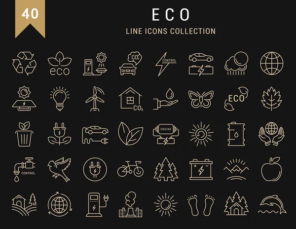 Set Vector Flat Line Iconos Eco y Bio — Archivo Imágenes Vectoriales