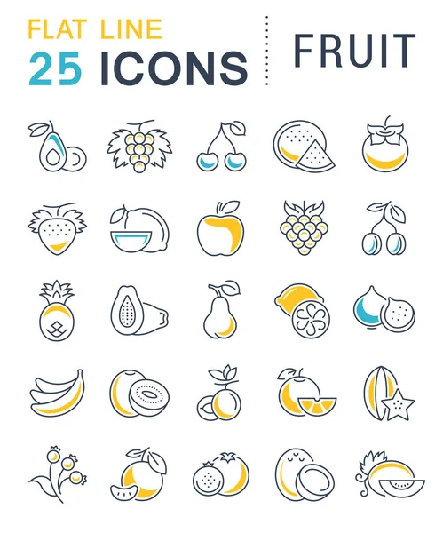 Set Vector Flat Line Icons Fruit - Stok Vektor