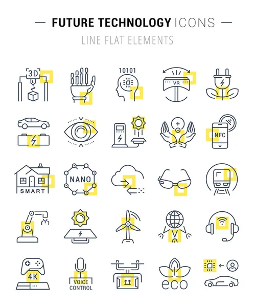 Set Vector Flat Line Icons Future Technology — Stock Vector