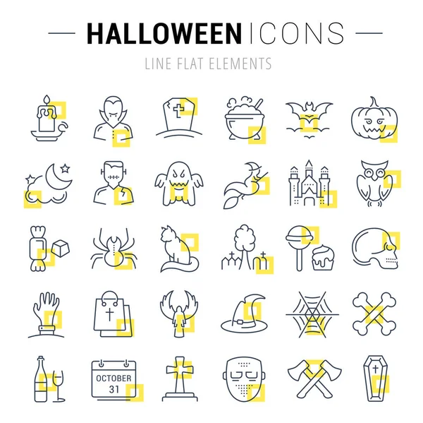 Set Vector Flat Line Icons Halloween — Stock Vector
