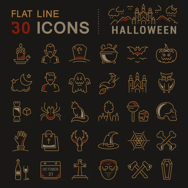 Set Vektor flache Linie Symbole halloween — Stockvektor