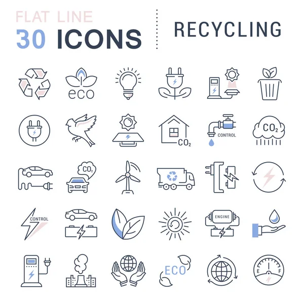 Set Vector Línea Plana Iconos Reciclaje — Archivo Imágenes Vectoriales