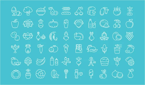 Set Vector Flat Line Iconos Vegetarianismo — Archivo Imágenes Vectoriales