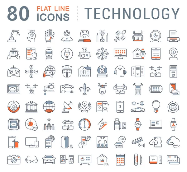 Set Vector Flat Line Icons Technology Royalty Free Stock Illustrations