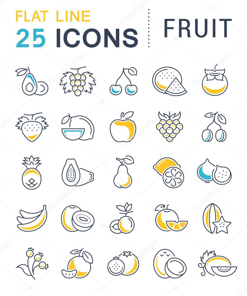 Set vector line icons in flat design Fruit and vegetarian Food with elements for mobile concepts and web apps. Collection modern infographic logo and pictogram.