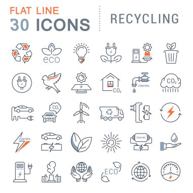 Geri dönüşüm vektör düz çizgi Icons set