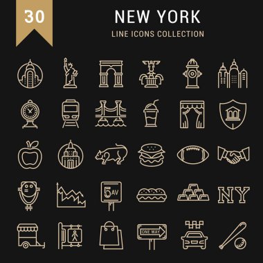 Vektör düz çizgi simgeler New York ayarla