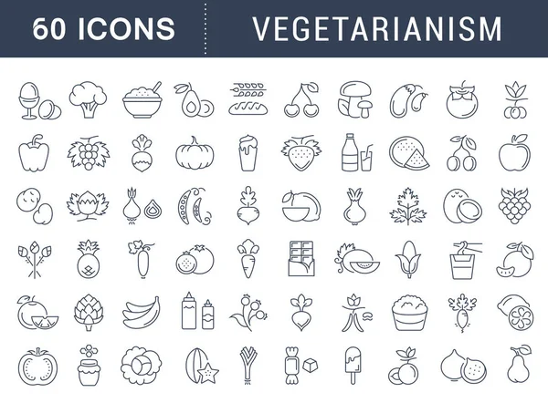 Set vettoriale piatto linea icone vegetarianismo — Vettoriale Stock