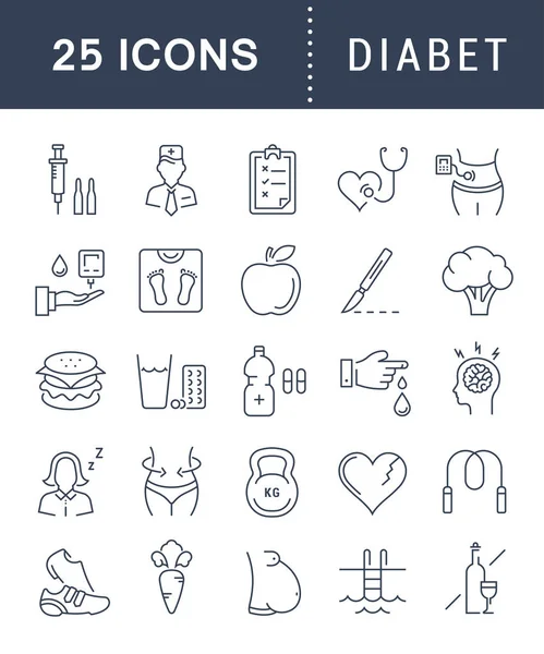 Conjunto de ícones de linha plana vetorial Diabet — Vetor de Stock