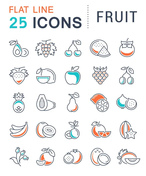Set vettoriale piatto linea icone frutta — Vettoriale Stock