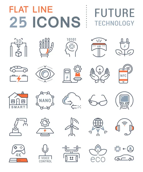 Set Vektor flache Linie Icons Zukunftstechnologie — Stockvektor