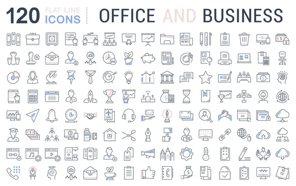 Set Vector Flat Line Icons Office and Business — Stock Vector