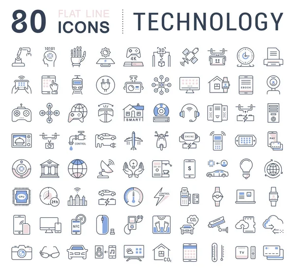 Set Vector Flat Line Icons Technology — Stock Illustration Set Vector Flat Line Icons Technology Stock Vector