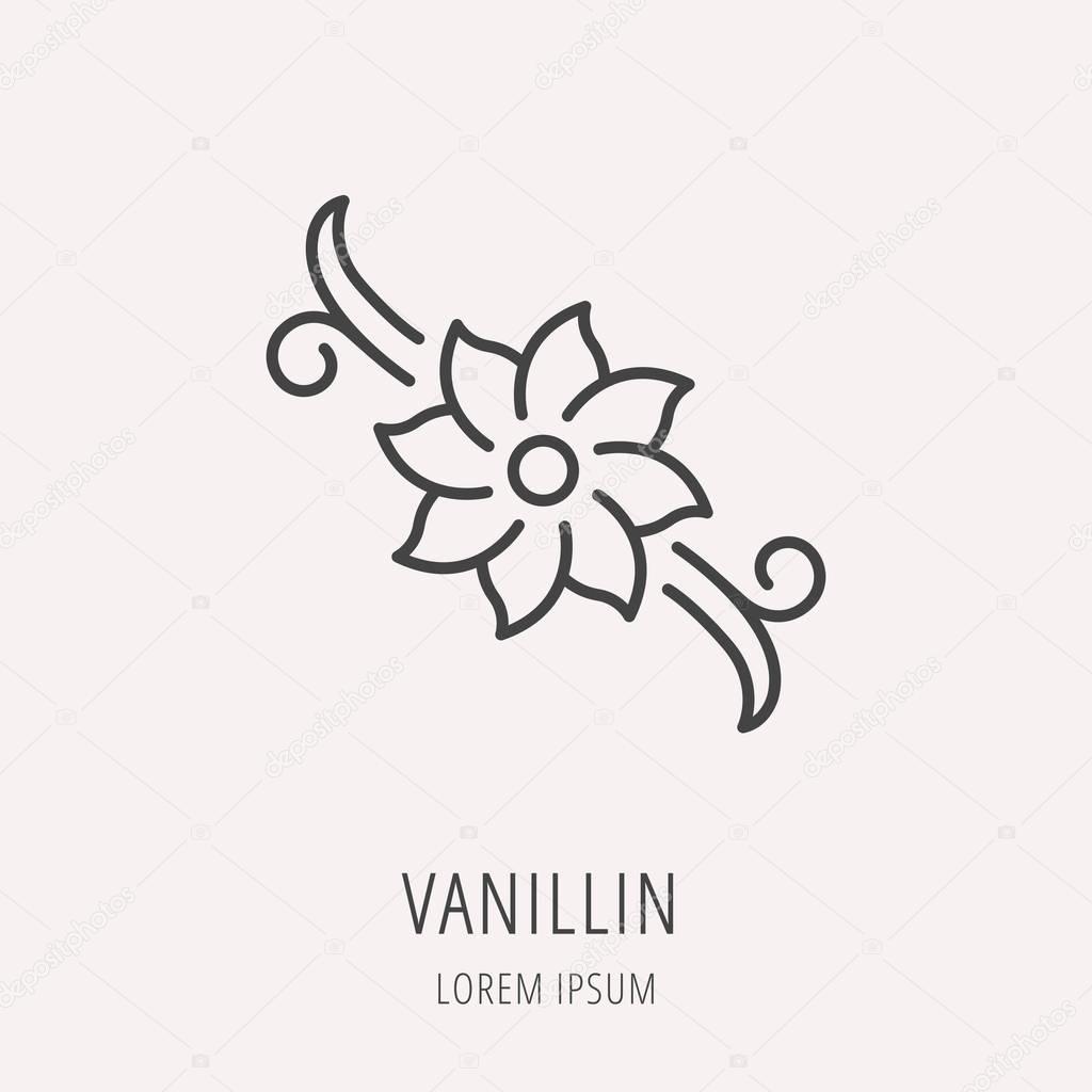 Logo or label vanillin. Line style logotype. Easy to use vanillin template. Vector abstract sign or emblem.