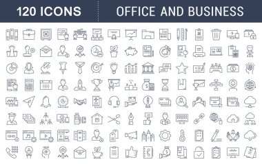 Vektör düz çizgi Icons Set ofis ve iş