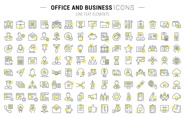Набор векторных плоских иконок для офиса и бизнеса — стоковый вектор