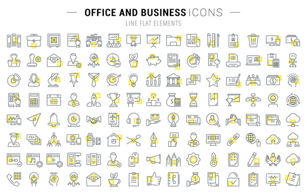 Set Vector Línea Plana Iconos Oficina y Negocios — Vector de stock