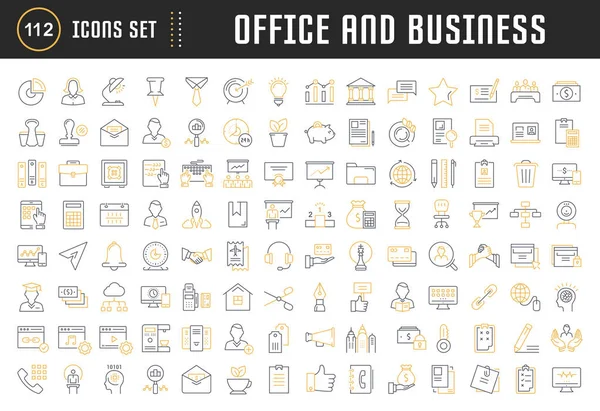 Set Vector Línea Plana Iconos Oficina y Negocios — Vector de stock