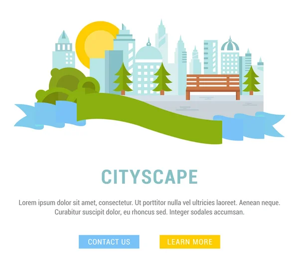 Site Banner and Landing Page Cityscape — Vetor de Stock