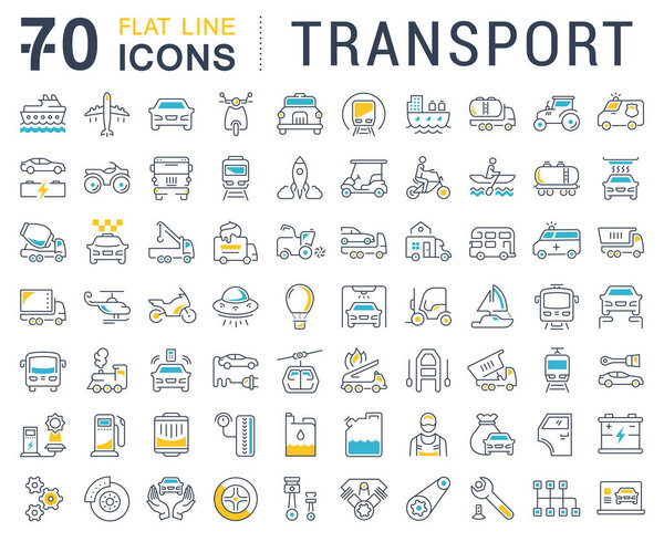 Set Vector Flat Line Icons Transport