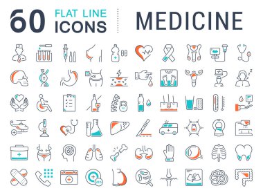 Vektör düz çizgi simgeler tıp ayarla