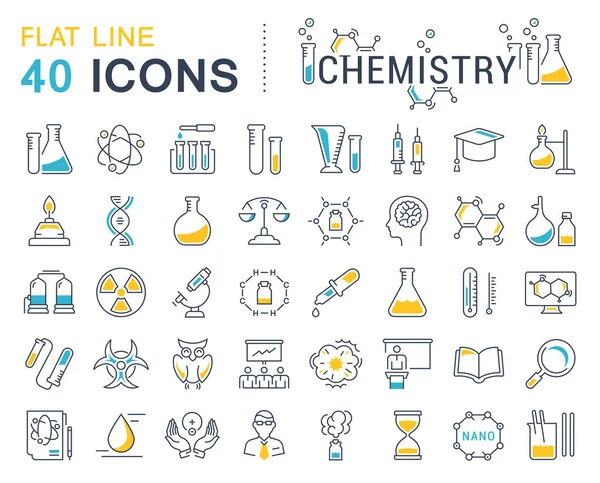 Wektor zestaw Flat Line ikony chemii — Wektor stockowy