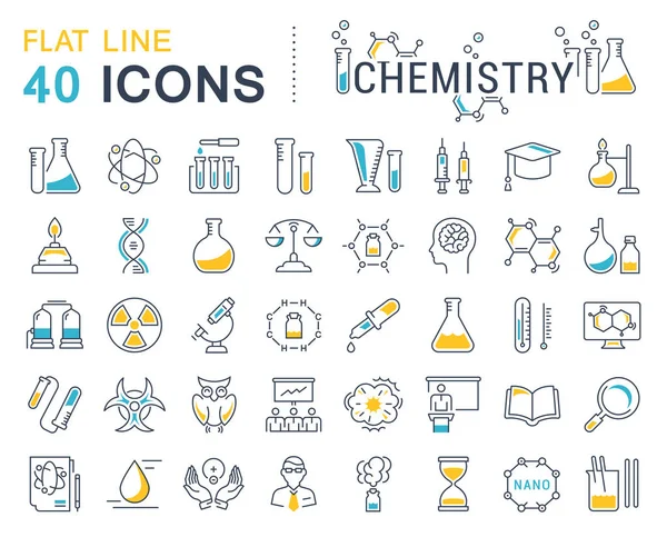 Set Vektor flache Linie Symbole Chemie — Stockvektor