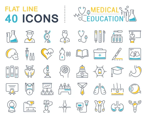 Płaska linia wektor zestaw ikon edukacji medycznej — Wektor stockowy