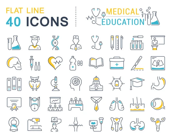 Set Vector Línea Plana Iconos Educación Médica — Vector de stock