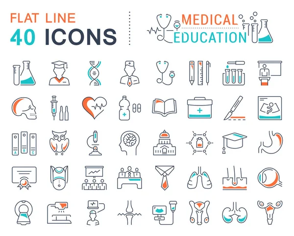 Conjunto de ícones de linha plana vetorial Educação médica — Vetor de Stock